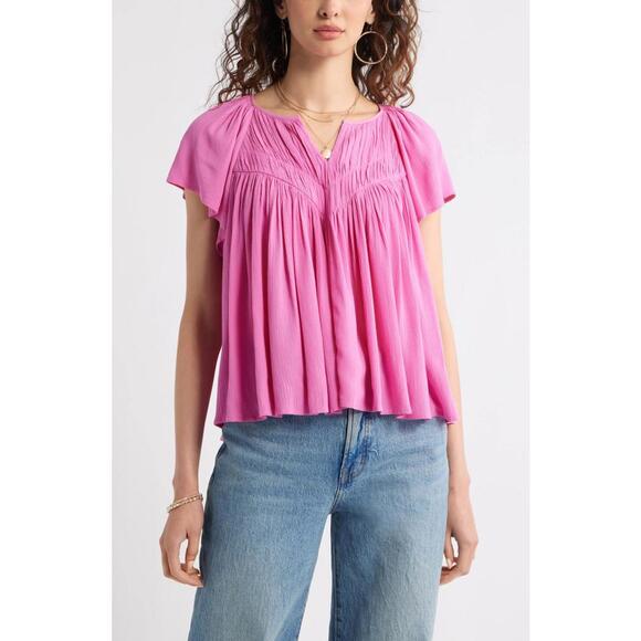 Treasure & Bond Tops - NWT! Treasure & Bond Shirred Raglan Sleeve Gauze Top in Pink Surprise Size Med